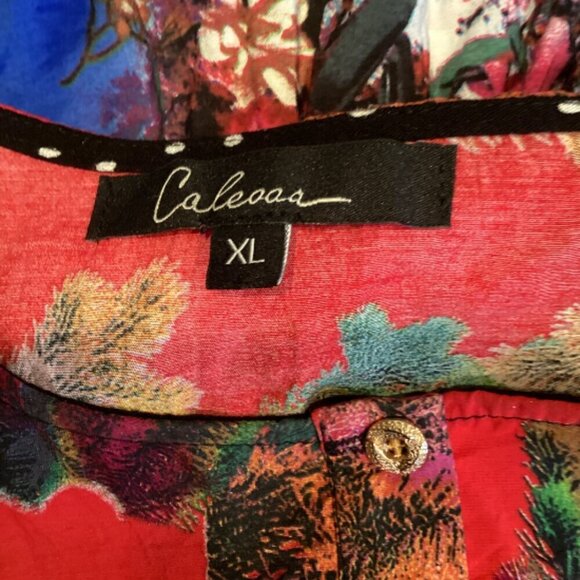 Calessa BOHO Colorful Floral Mixed Media Tiered Tunic Top Bell Sleeve XL #97N - Picture 8 of 9